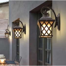  Outdoor Wall Light Fixtures Vintage Porch Lamp Retro Sconce Black+Glass for Villa Balcony Aisle Garden Exterior Lighting