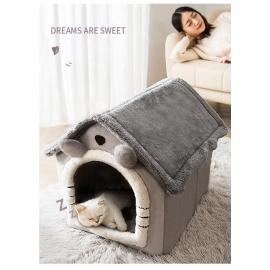 Soft Cat Bed Deep Sleep House Dog Cat Winter House Removable Cushion Enclosed Pet Tent For Kittens Puppy 